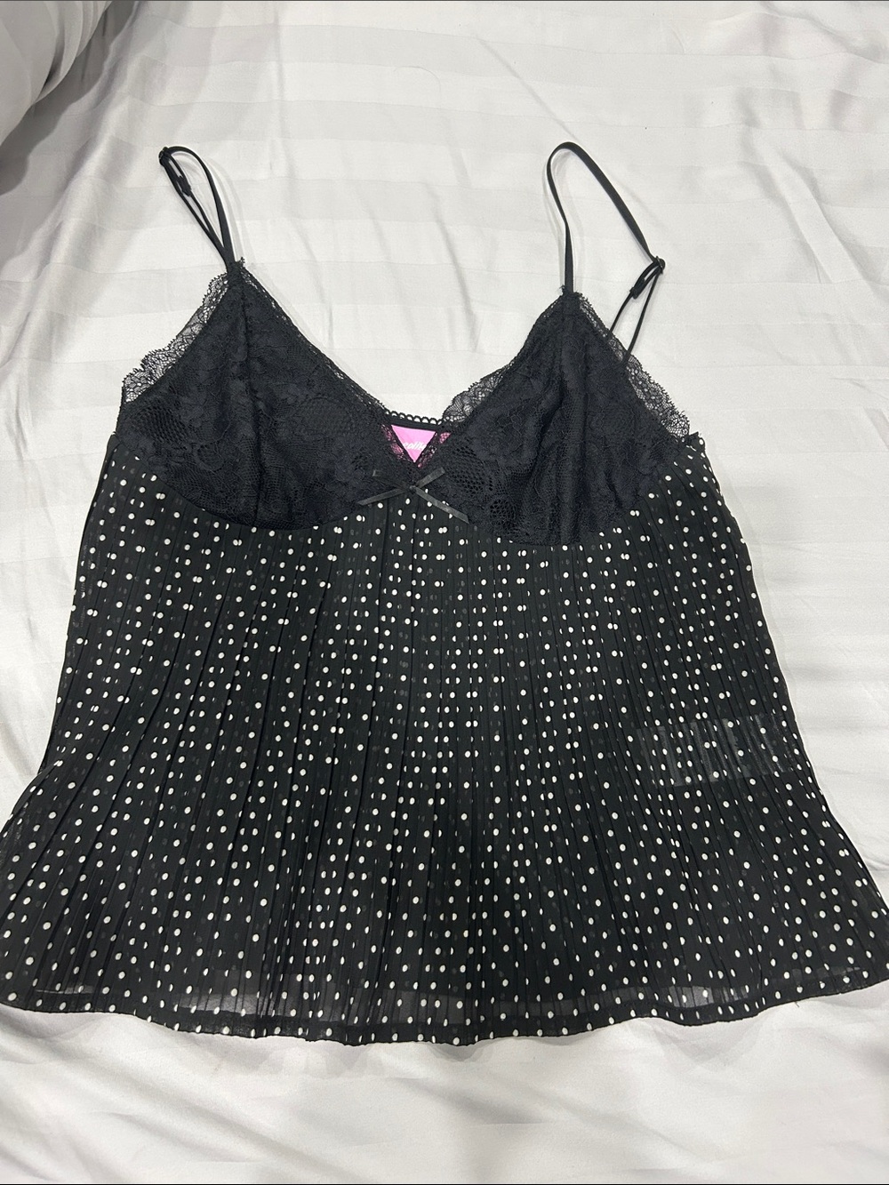Edikted Black White Polka Dot Lace-Trim Cami Tank M
